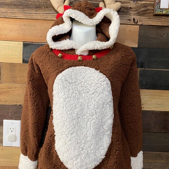 Christmas Sweater Faux Sherpa Hooked Up Reindeer by IOT Sz S - Picture 4 of 4